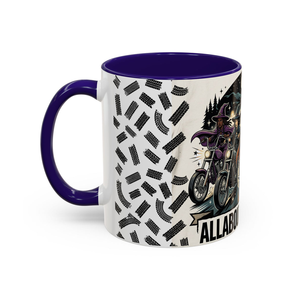 Witch Biker Sisters Coffee Mug — Halloween Motorcycle Witchcraft Design (11oz/15oz)