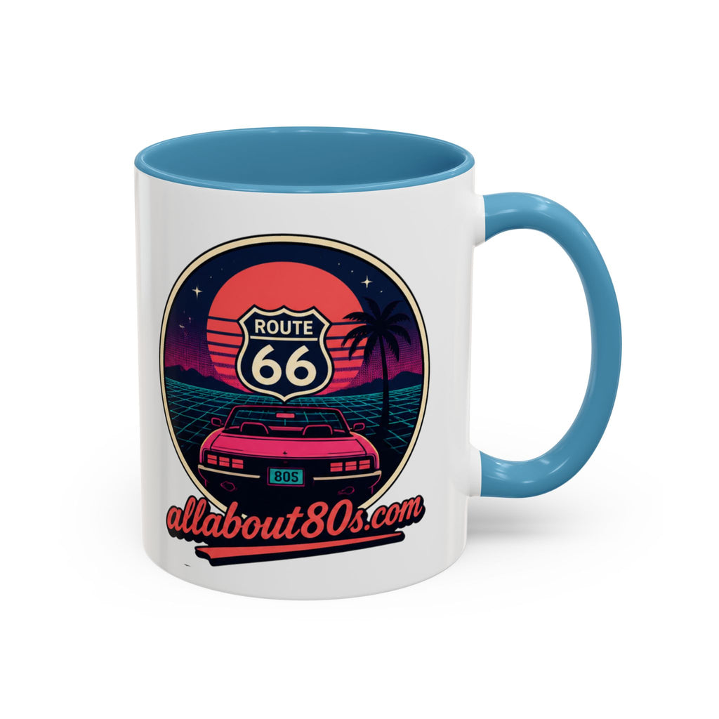 Route 66 Retro 80s Accent Coffee Mug — 'allabout80s' Vintage Sunset Design (11/15oz)