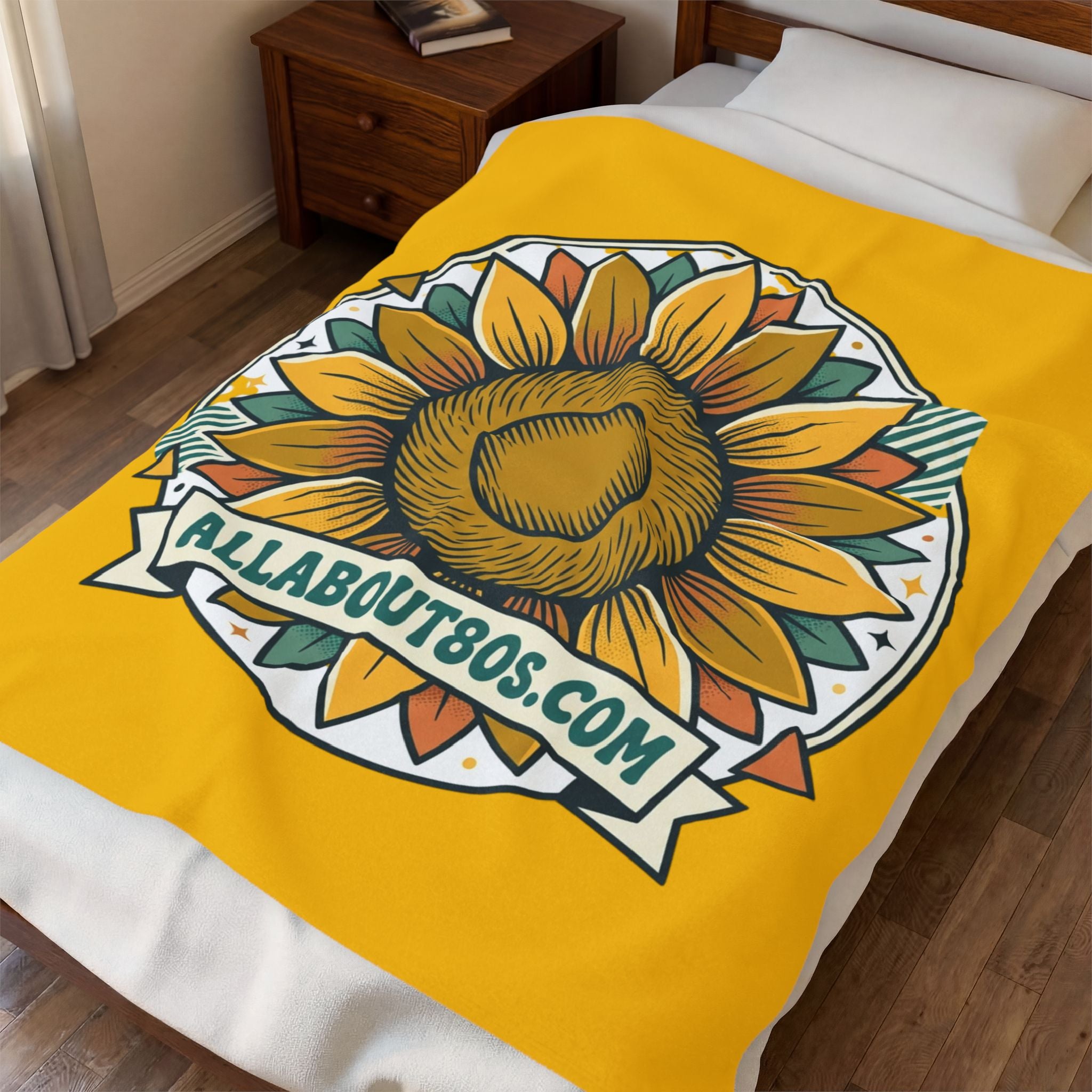 Sunflower Logo Plush Blanket — AllAbout80s.com Velveteen Throw