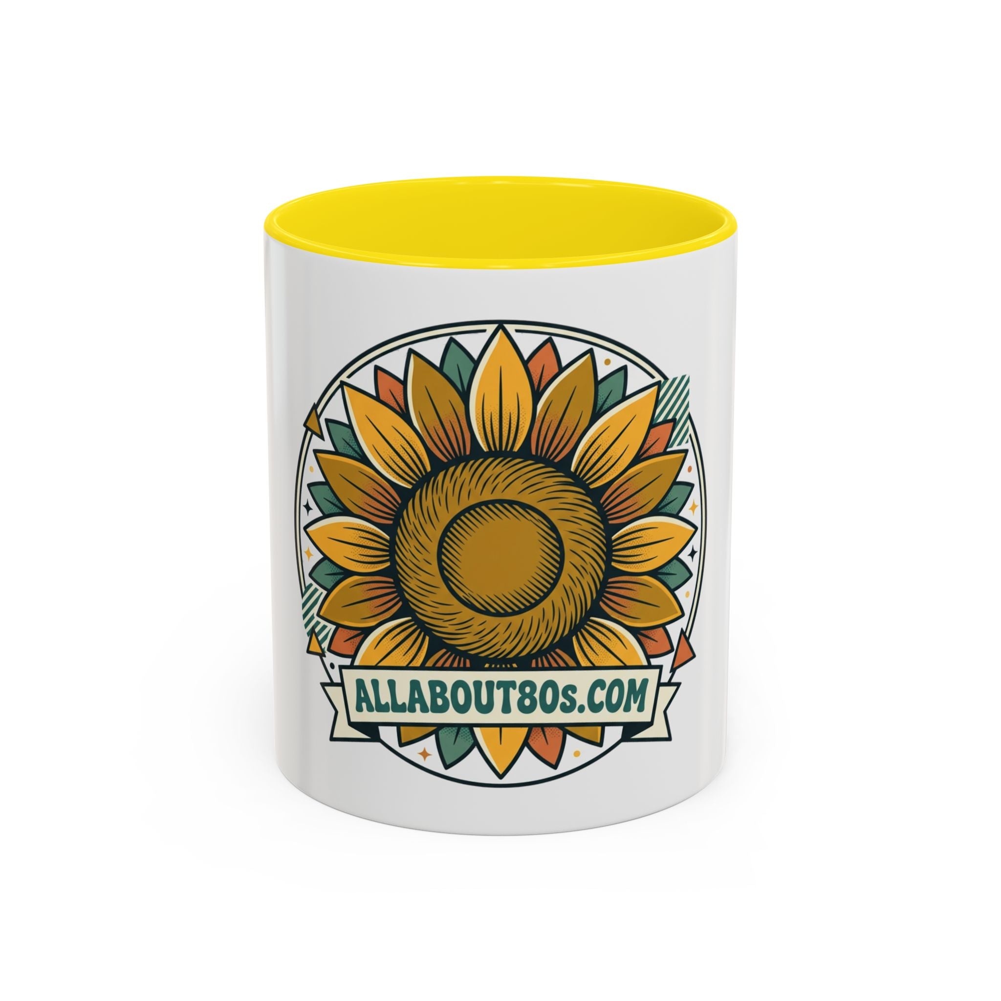 Sunflower Logo Coffee Mug — AllAbout80s.com Accent Ceramic Mug (11/15oz)