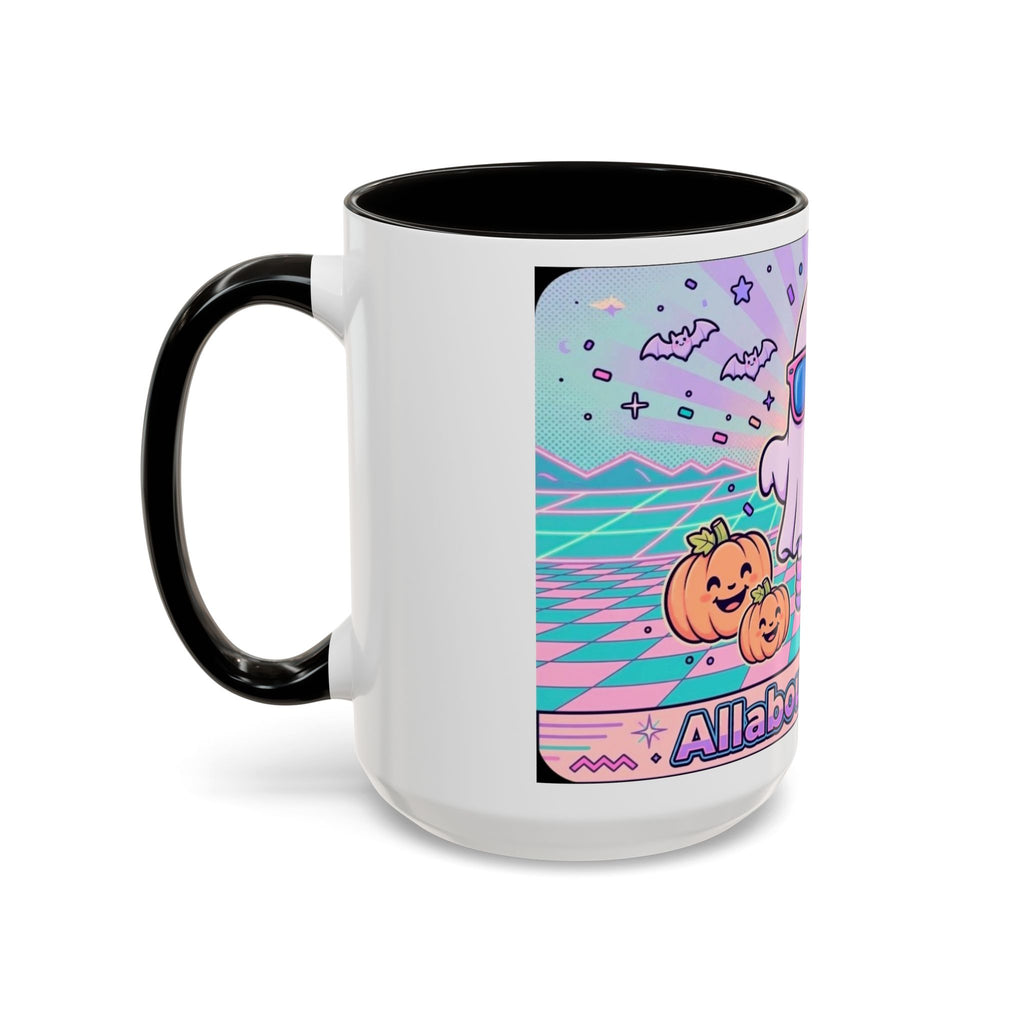80s Vaporwave Ghost Coffee Mug — Cute Halloween Pumpkin Retro Design (11oz/15oz)