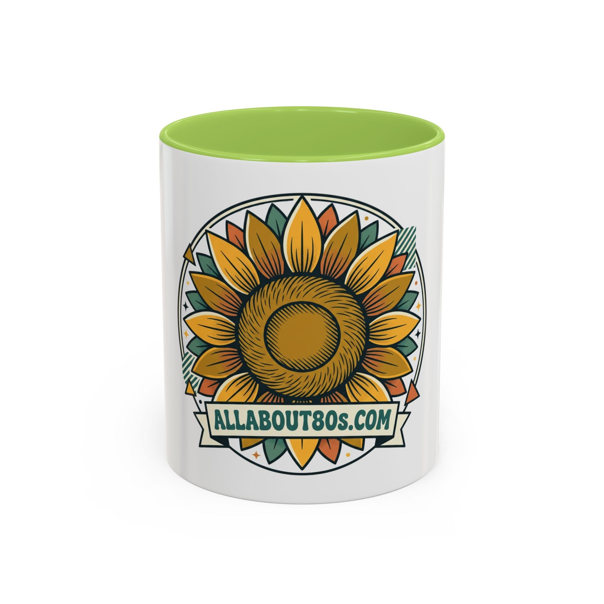 Sunflower Logo Coffee Mug — AllAbout80s.com Accent Ceramic Mug (11/15oz)