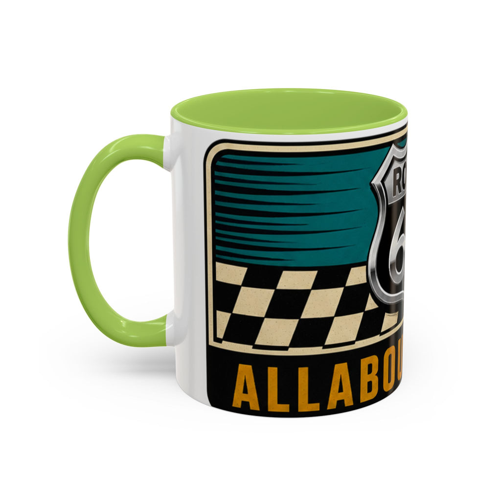 Route 66 Retro Checkerboard Coffee Mug — Vintage Road Trip 11/15oz Accent Mug