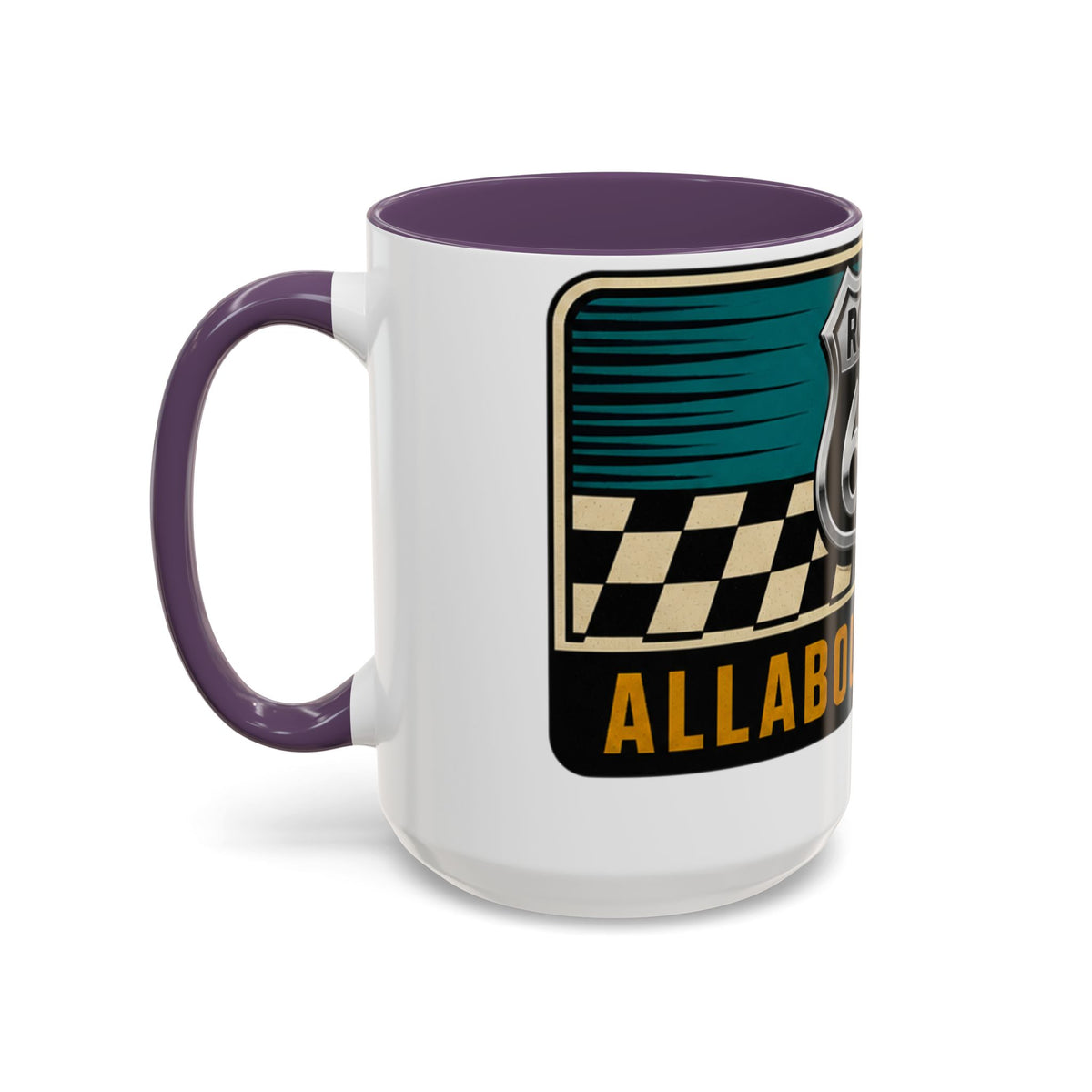 Route 66 Retro Checkerboard Coffee Mug — Vintage Road Trip 11/15oz Accent Mug