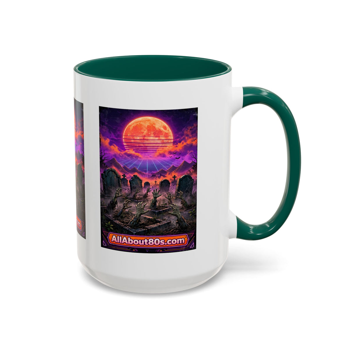 80s Retro Graveyard Sunset Mug — Vaporwave Neon Coffins Coffee Cup (11oz/15oz)