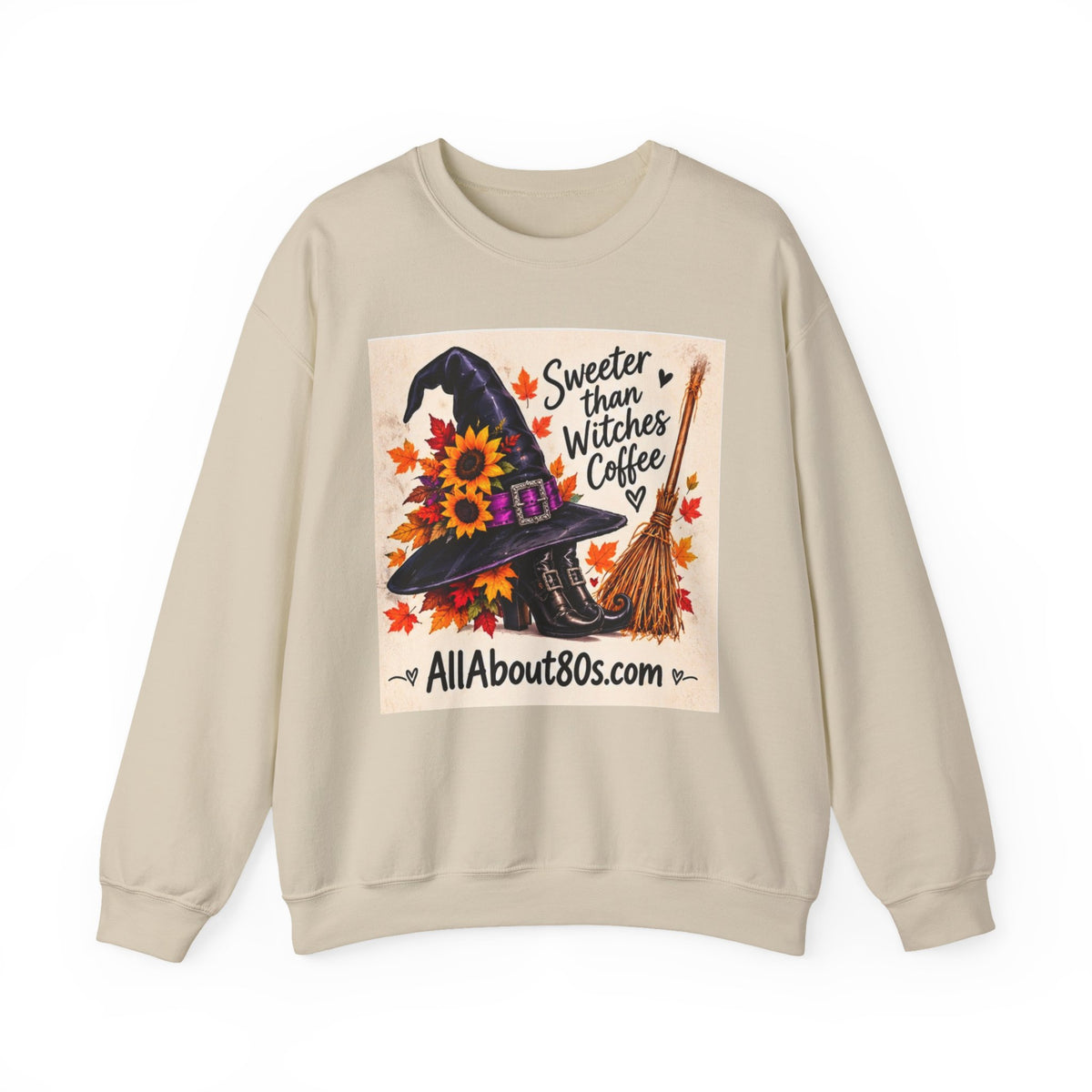 Sweater — 'Sweeter Than Witches Coffee' Halloween Witch Graphic Crewneck Sweatshirt