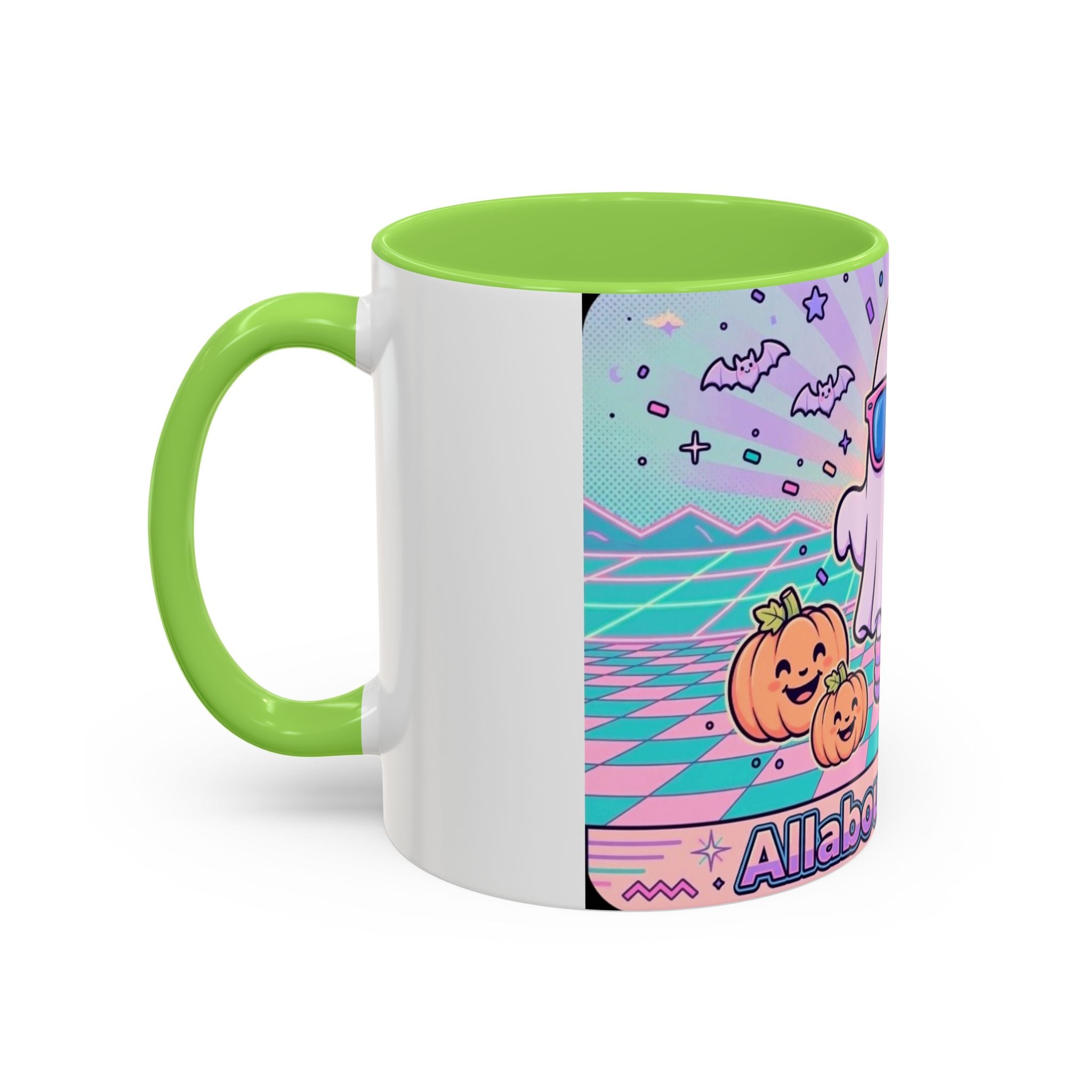 80s Vaporwave Ghost Coffee Mug — Cute Halloween Pumpkin Retro Design (11oz/15oz)