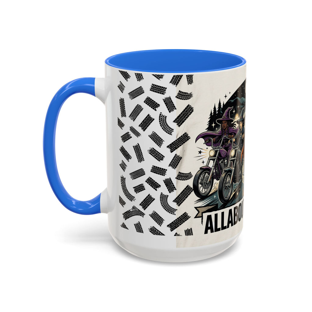 Witch Biker Sisters Coffee Mug — Halloween Motorcycle Witchcraft Design (11oz/15oz)