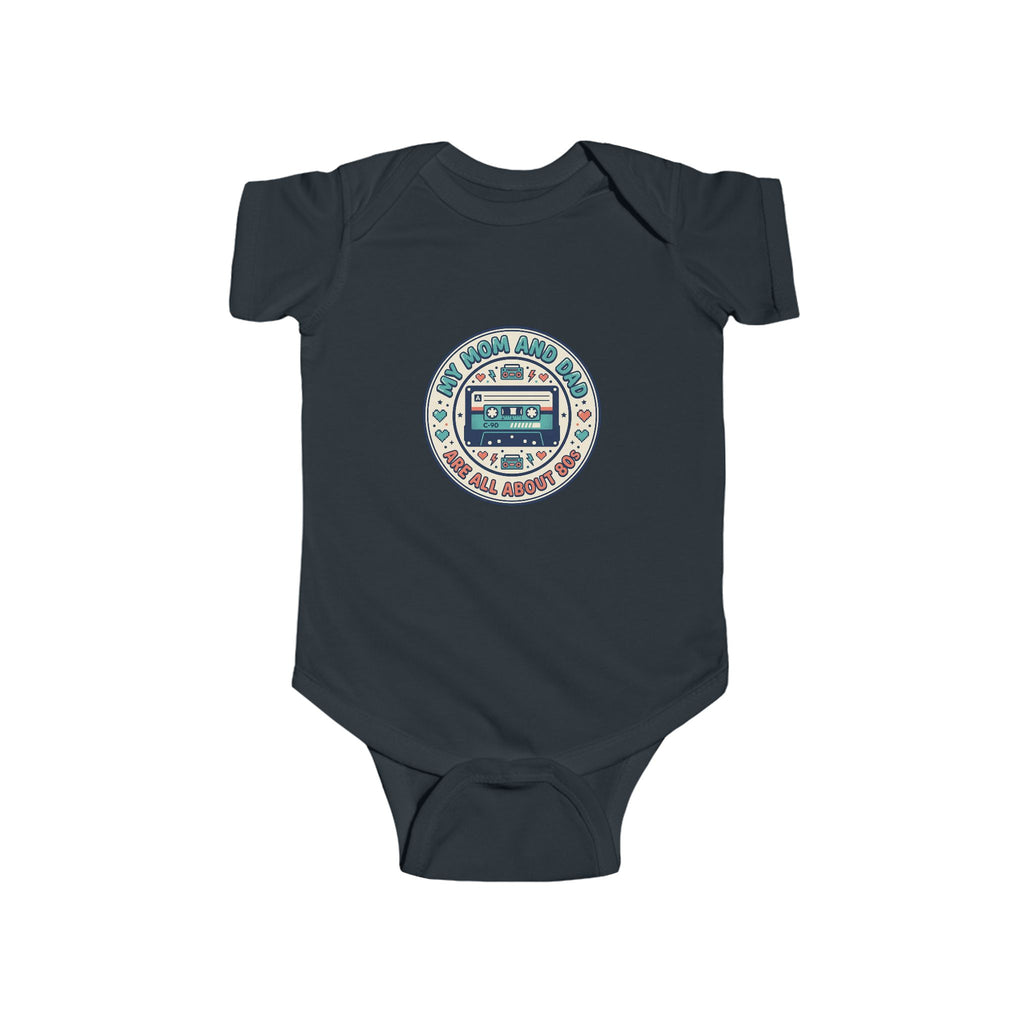 Baby Bodysuit — 'My Mom and Dad Are All About Me' Retro Cassette Design