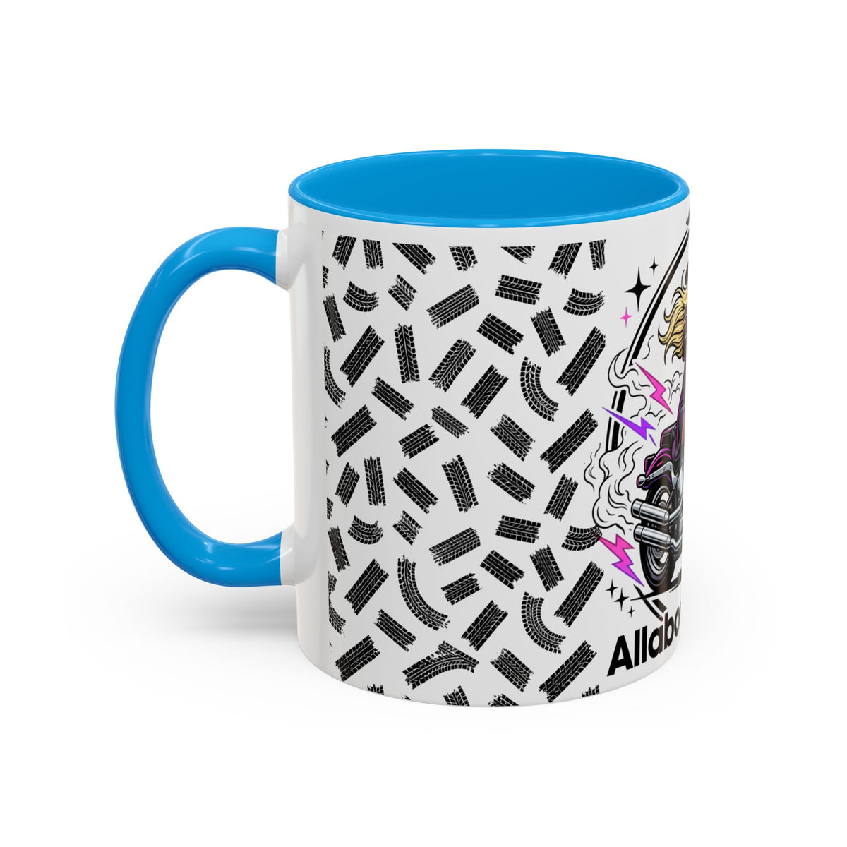 Witch Biker Motorcycle Mug — Retro 80s Neon Witch on Bike Coffee Cup (11oz/15oz)