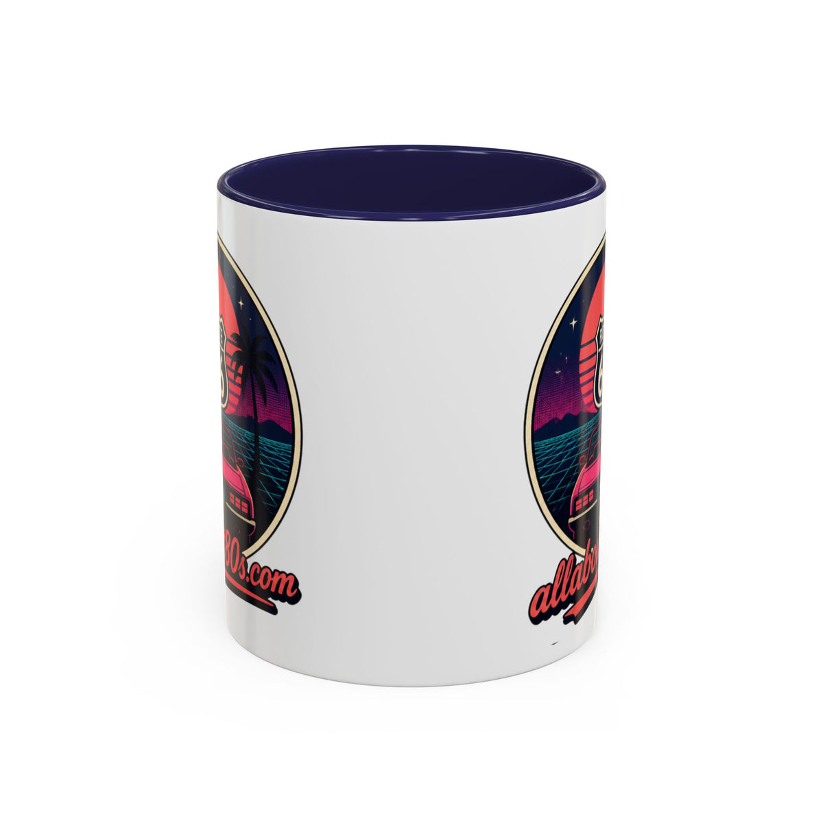 Route 66 Retro 80s Accent Coffee Mug — 'allabout80s' Vintage Sunset Design (11/15oz)