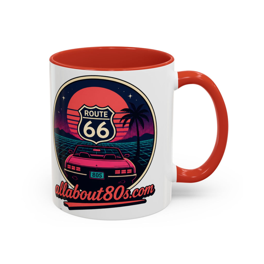 Route 66 Retro 80s Accent Coffee Mug — 'allabout80s' Vintage Sunset Design (11/15oz)
