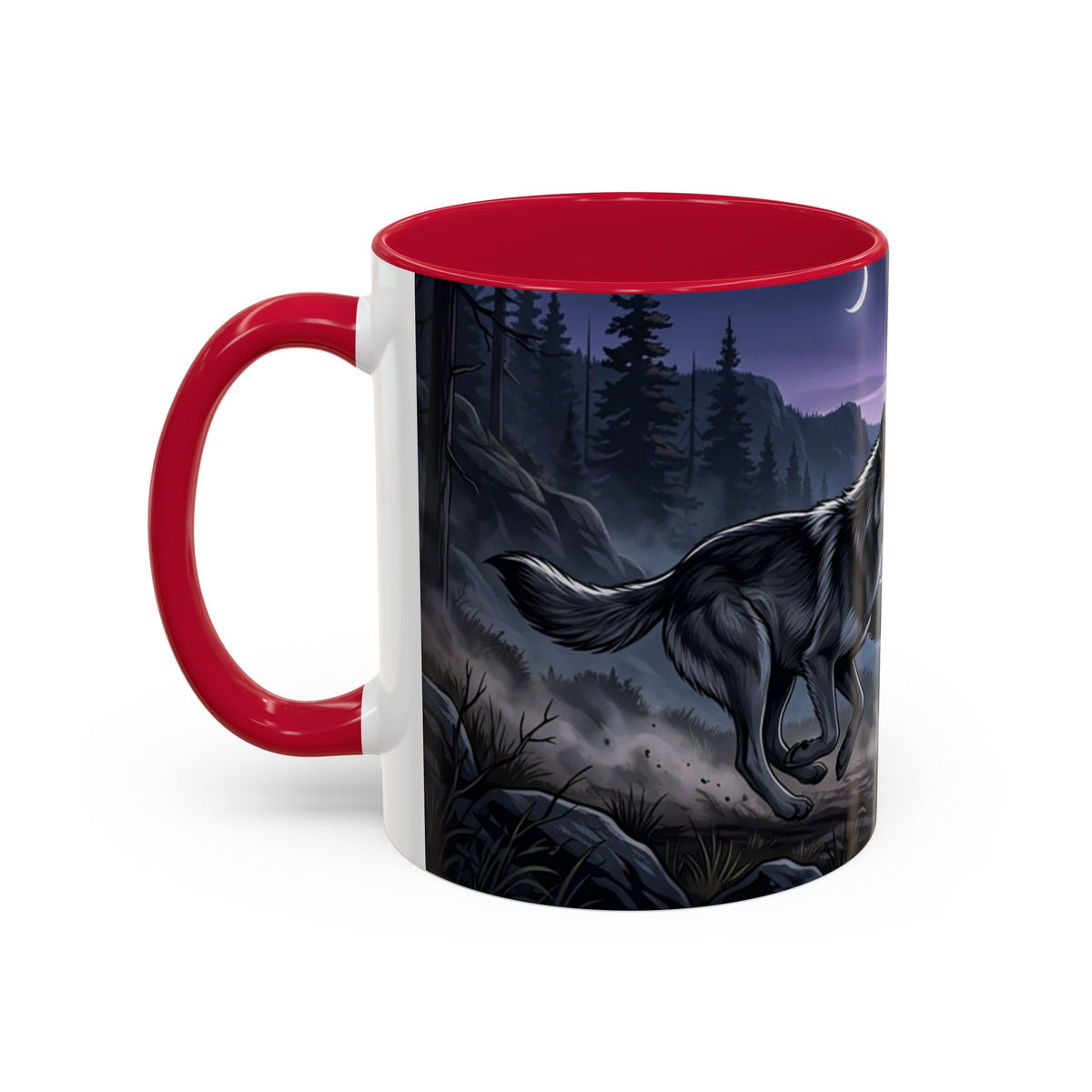 Wolf Pack Nightscape Mug — 11oz/15oz Scenic Black-Interior Coffee Cup