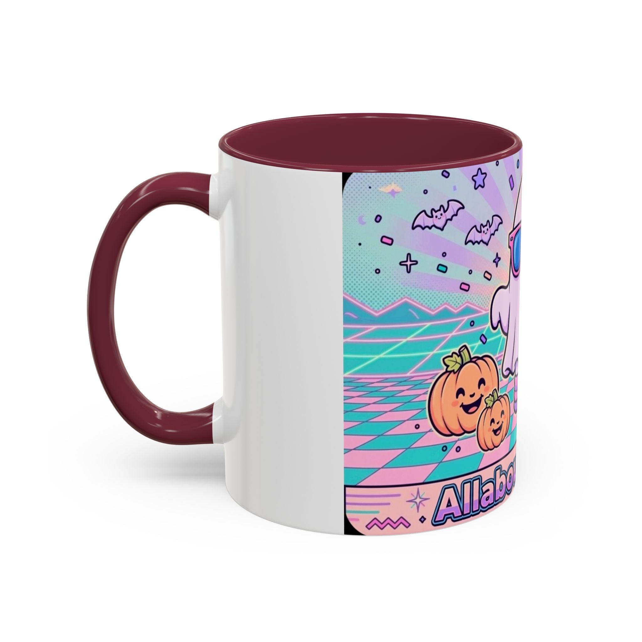 80s Vaporwave Ghost Coffee Mug — Cute Halloween Pumpkin Retro Design (11oz/15oz)