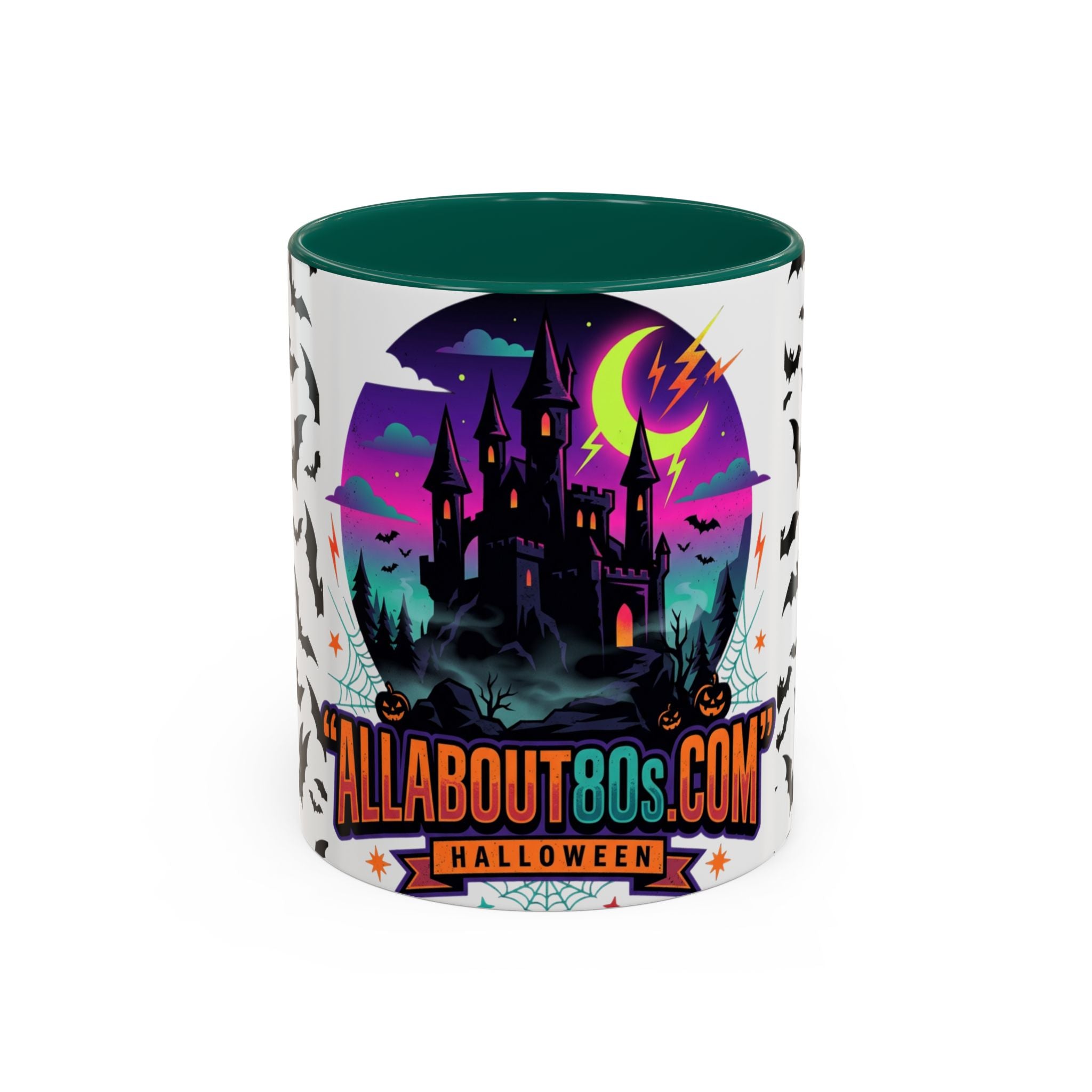 Halloween Haunted Castle Coffee Mug — Colorful Bat Pattern 11oz/15oz