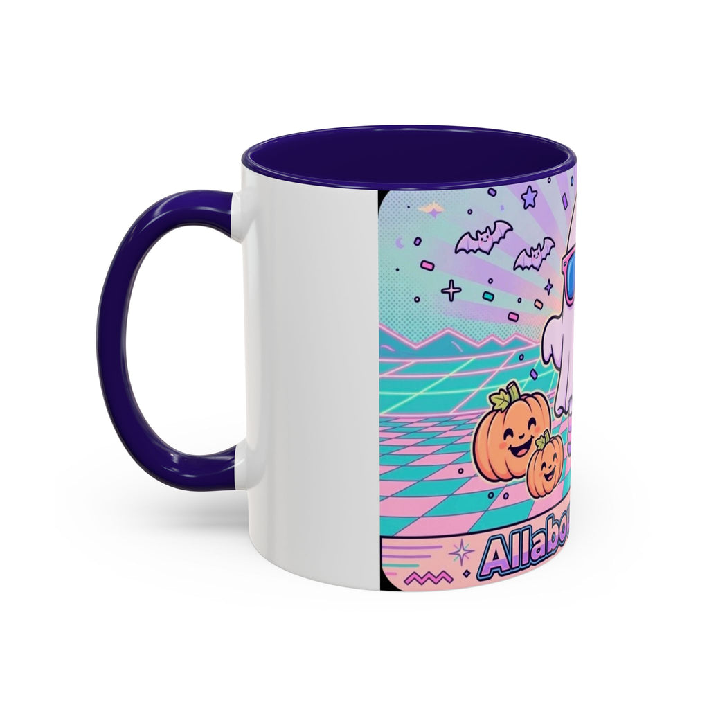 80s Vaporwave Ghost Coffee Mug — Cute Halloween Pumpkin Retro Design (11oz/15oz)