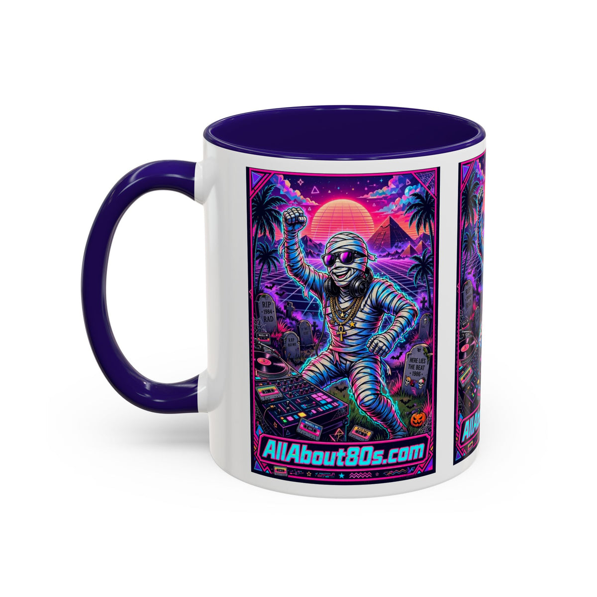 80s Retro Astro Skate Mug — Neon Vaporwave Skeleton Skateboard Coffee Cup (AllAbout80s.com)
