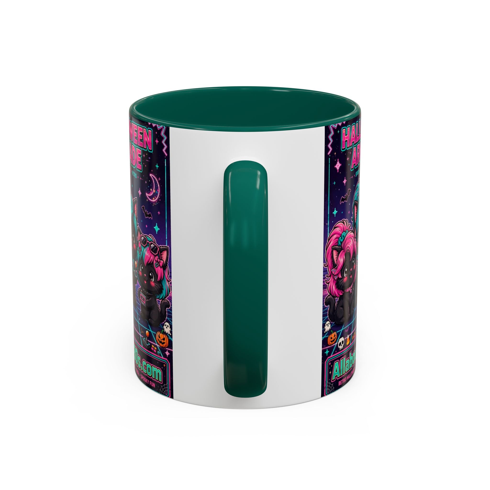 Halloween Arcade Mug — Cute Retro 80s Cat Gamers (11oz/15oz)