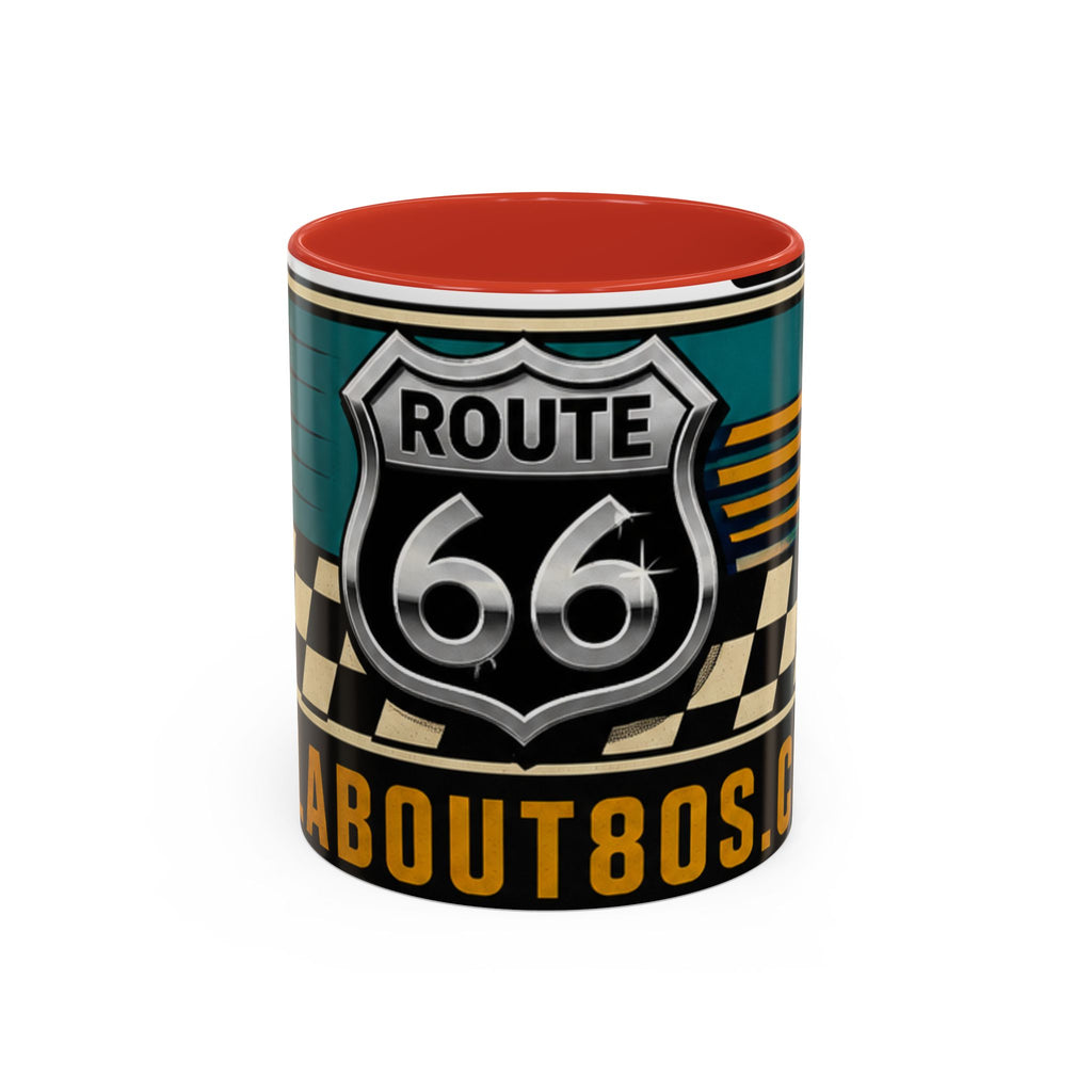 Route 66 Retro Checkerboard Coffee Mug — Vintage Road Trip 11/15oz Accent Mug