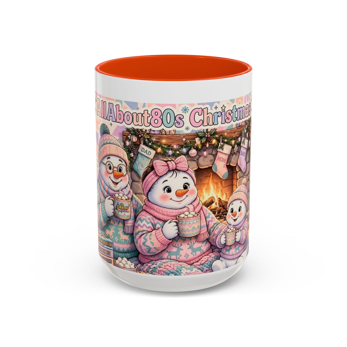 Cute Snowman Christmas Mug — 'All About 80s Christmas' Colorful Holiday Coffee Cup (11oz/15oz)