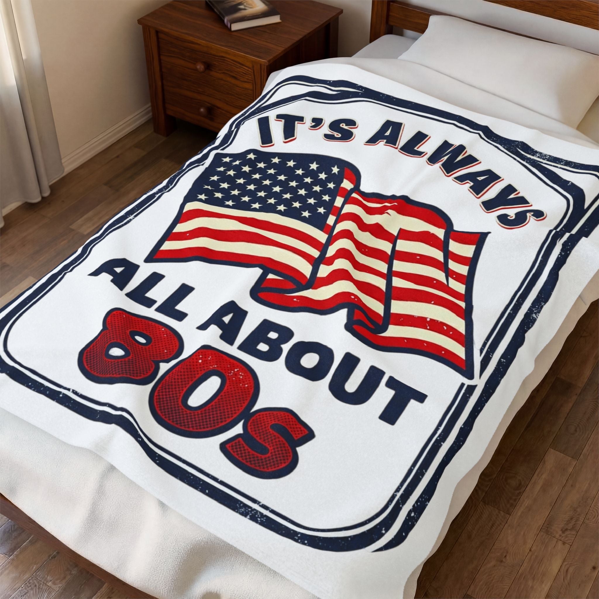 Retro American 80s Velveteen Plush Blanket — "It's Always All About 80s" Flag Throw