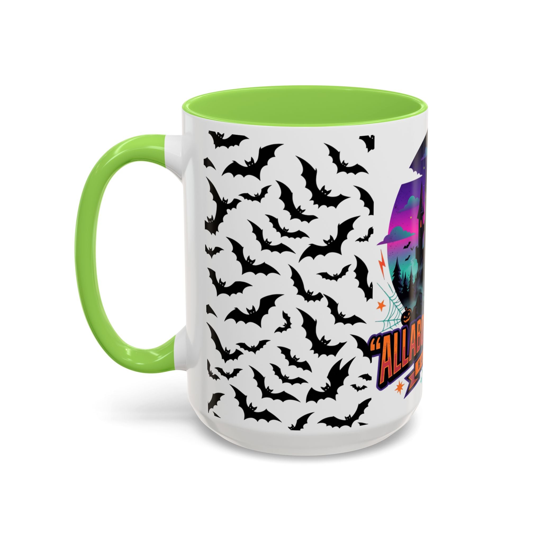 Halloween Haunted Castle Coffee Mug — Colorful Bat Pattern 11oz/15oz