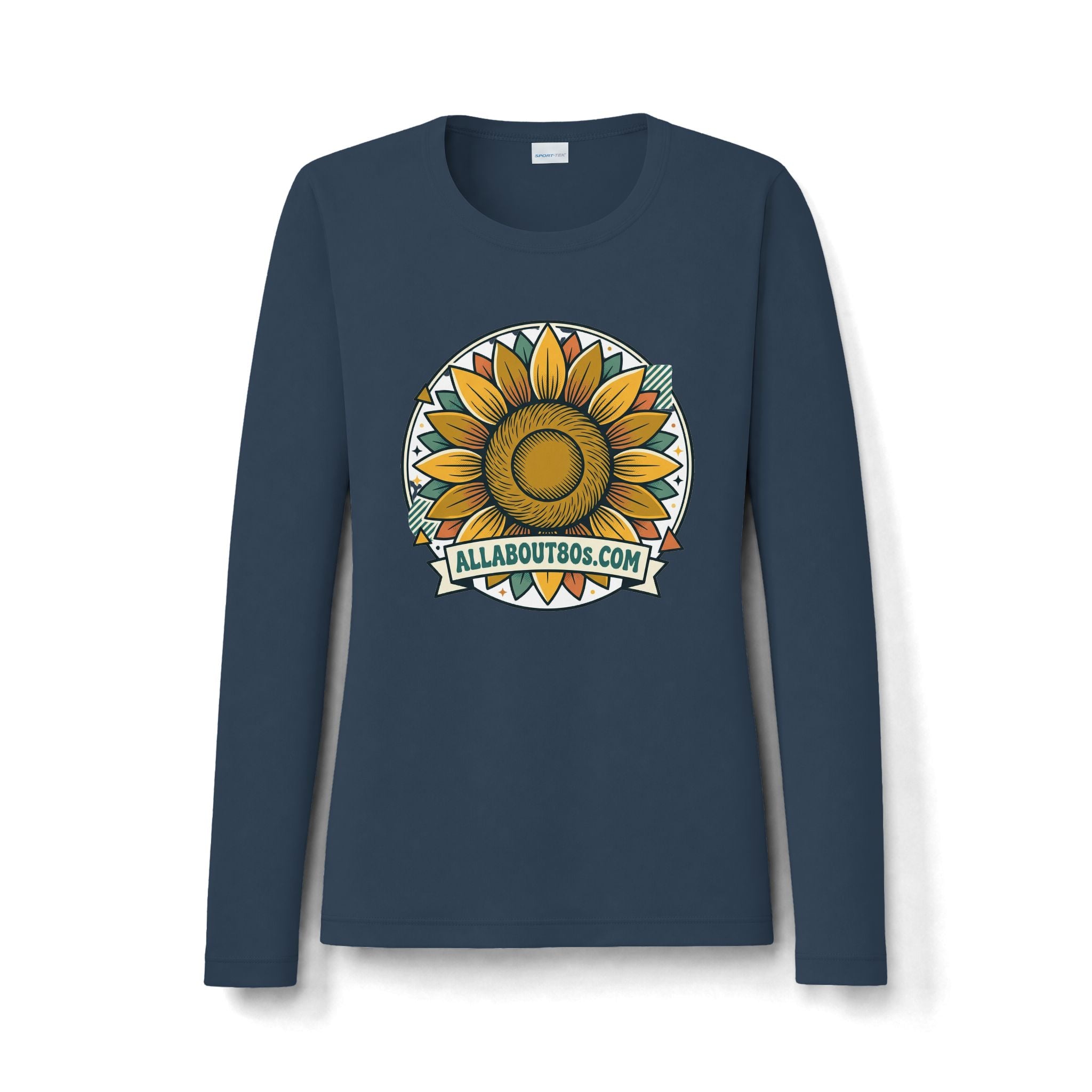 Women's Sunflower Graphic Long Sleeve — "allaboutbos.com" Logo Tee
