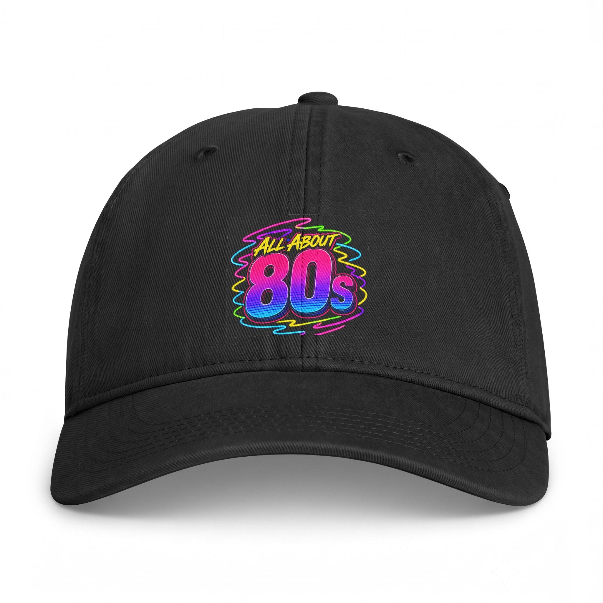 80s Retro Dad Hat — "All About 80s" Neon Vintage Baseball Cap