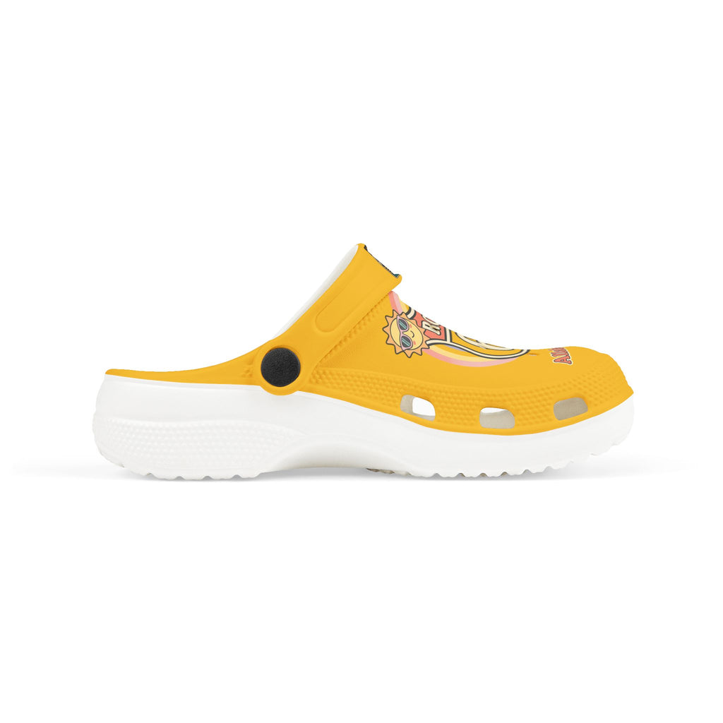 Kids White EVA Foam Clogs with Colorful Badge Graphic