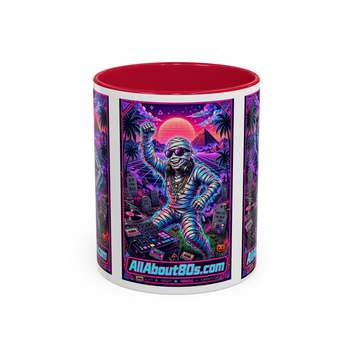 80s Retro Astro Skate Mug — Neon Vaporwave Skeleton Skateboard Coffee Cup (AllAbout80s.com)