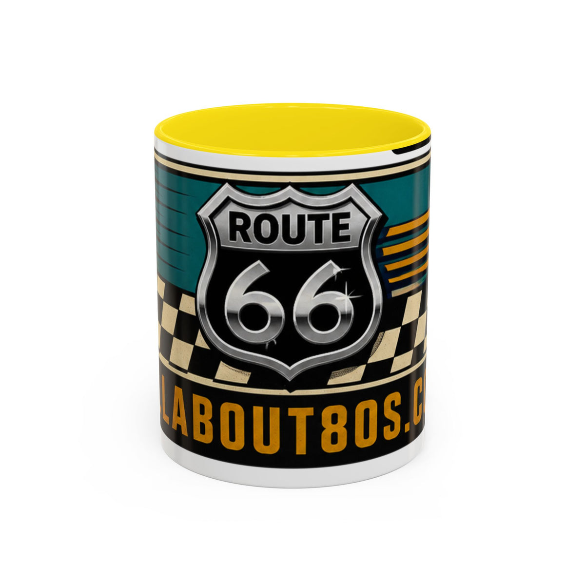 Route 66 Retro Checkerboard Coffee Mug — Vintage Road Trip 11/15oz Accent Mug