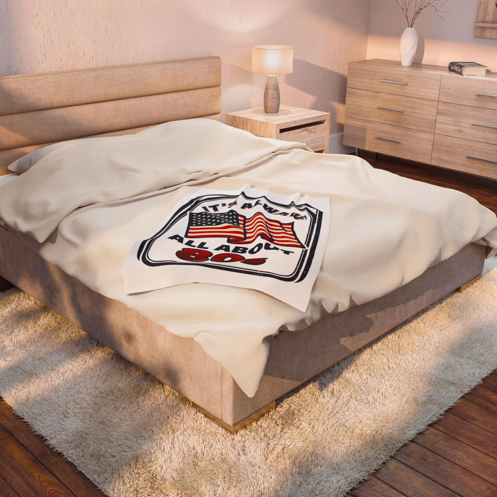 Retro American 80s Velveteen Plush Blanket — "It's Always All About 80s" Flag Throw