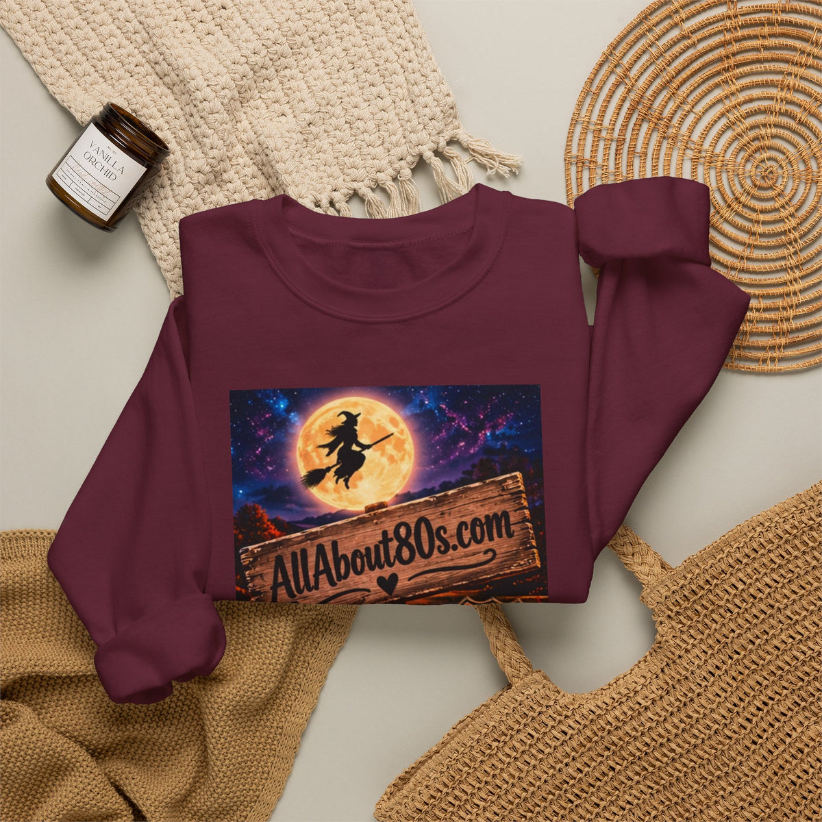 Halloween Route 66 Sweatshirt — AllAbout80s.com Pumpkin Witch Crewneck