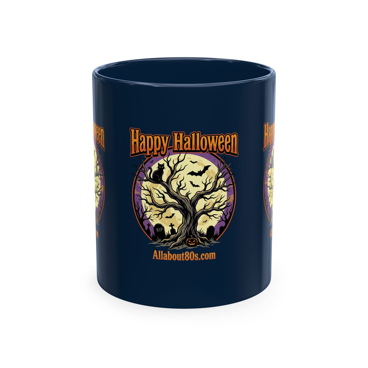 Happy Halloween Ceramic Mug — Spooky Tree & Moon Coffee Cup