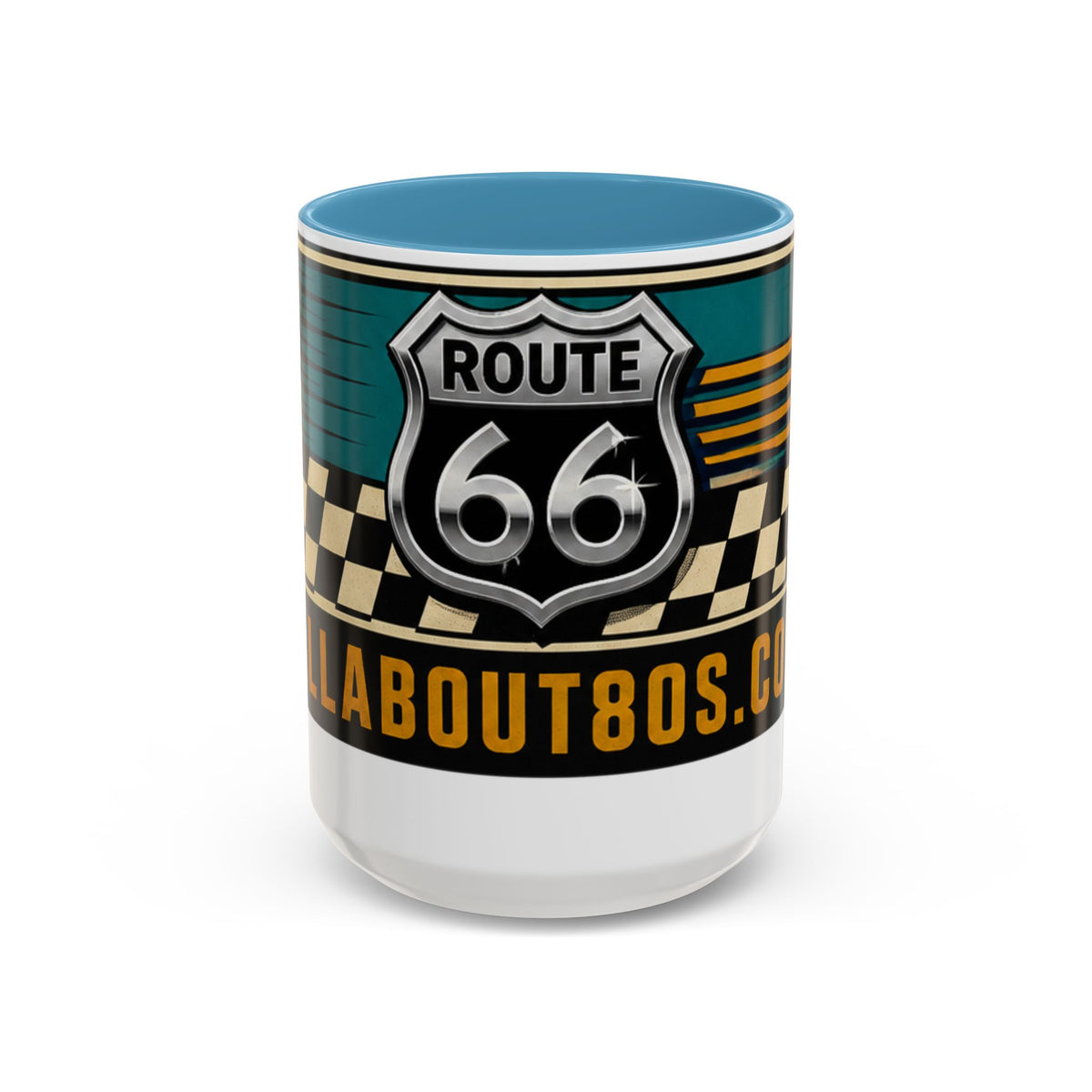 Route 66 Retro Checkerboard Coffee Mug — Vintage Road Trip 11/15oz Accent Mug