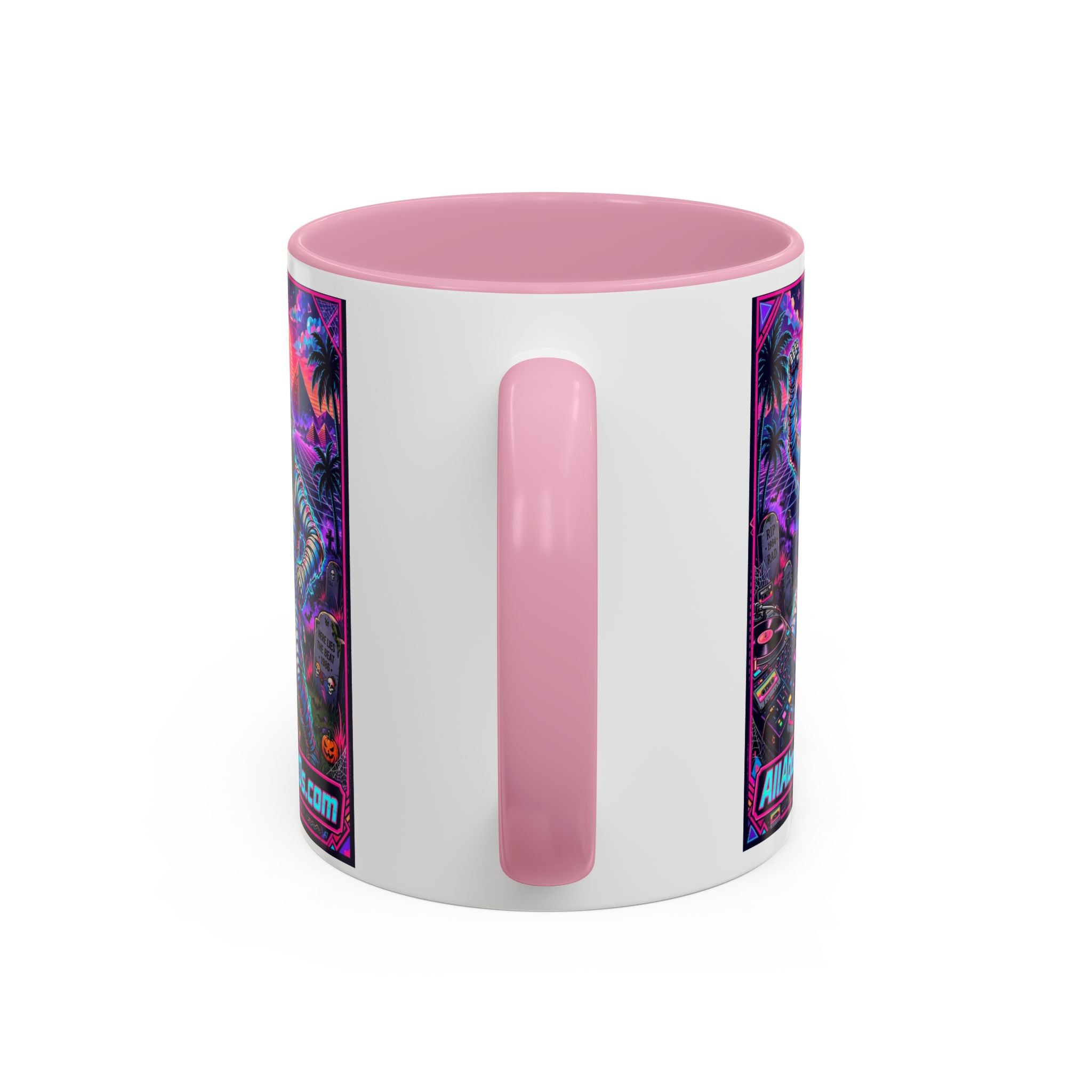 80s Retro Astro Skate Mug — Neon Vaporwave Skeleton Skateboard Coffee Cup (AllAbout80s.com)