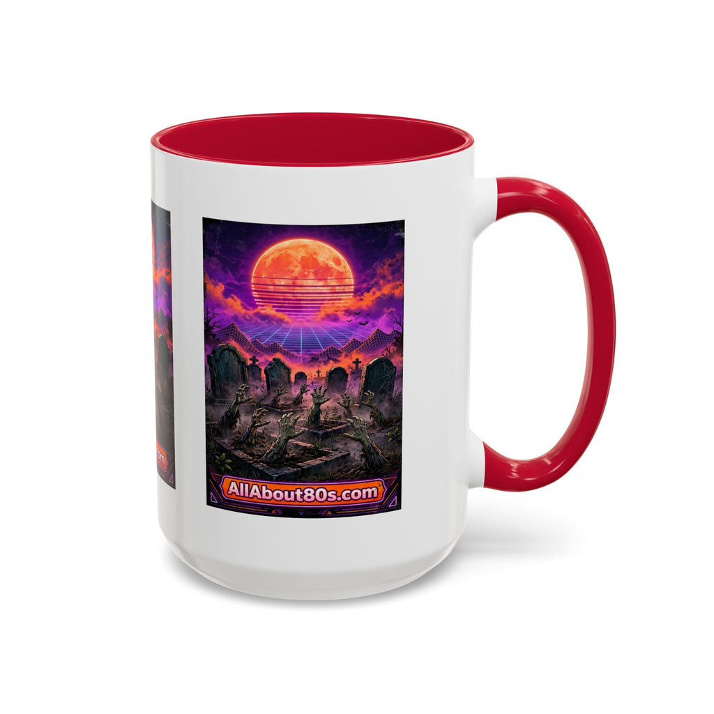 80s Retro Graveyard Sunset Mug — Vaporwave Neon Coffins Coffee Cup (11oz/15oz)