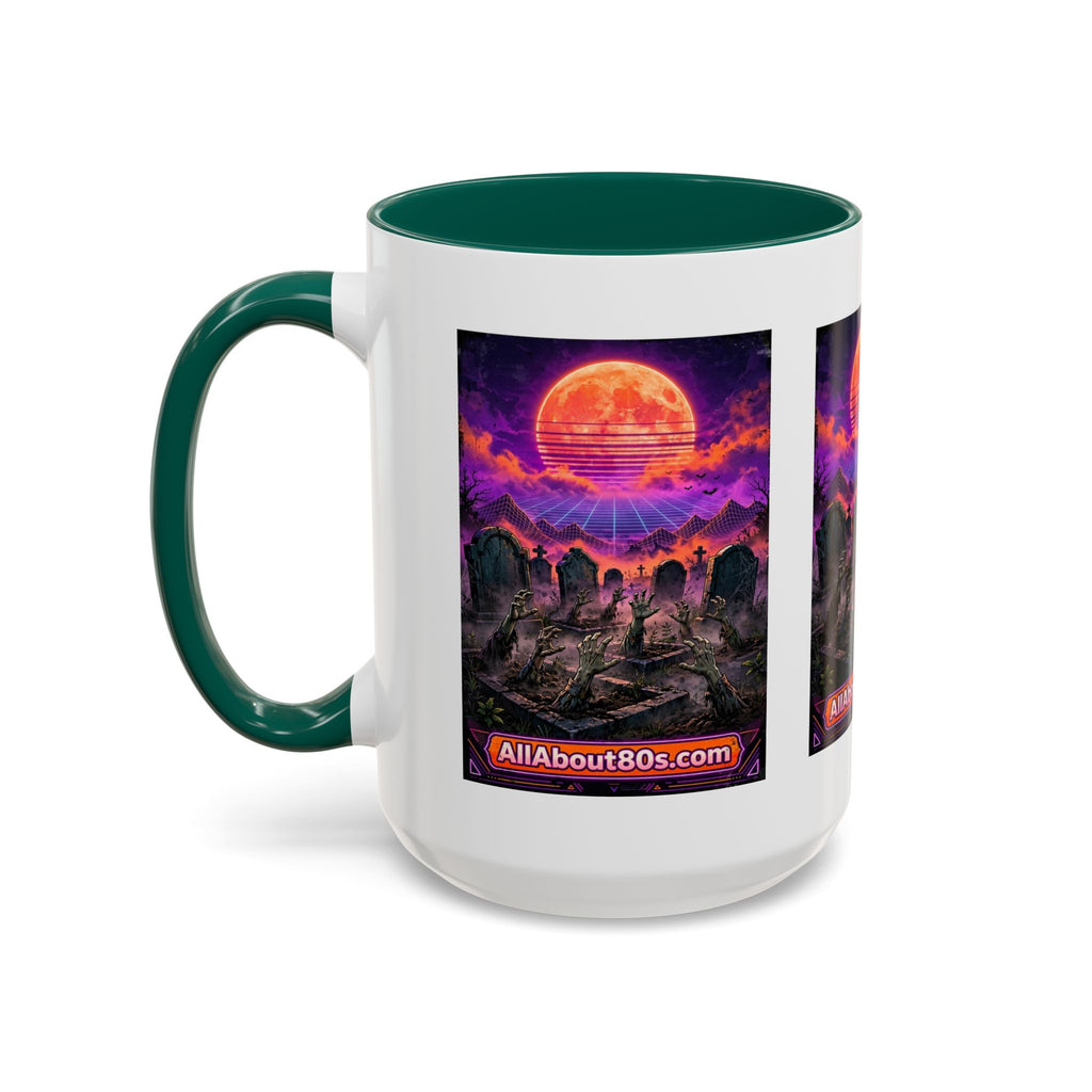 80s Retro Graveyard Sunset Mug — Vaporwave Neon Coffins Coffee Cup (11oz/15oz)