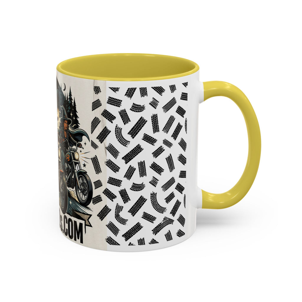 Witch Biker Sisters Coffee Mug — Halloween Motorcycle Witchcraft Design (11oz/15oz)