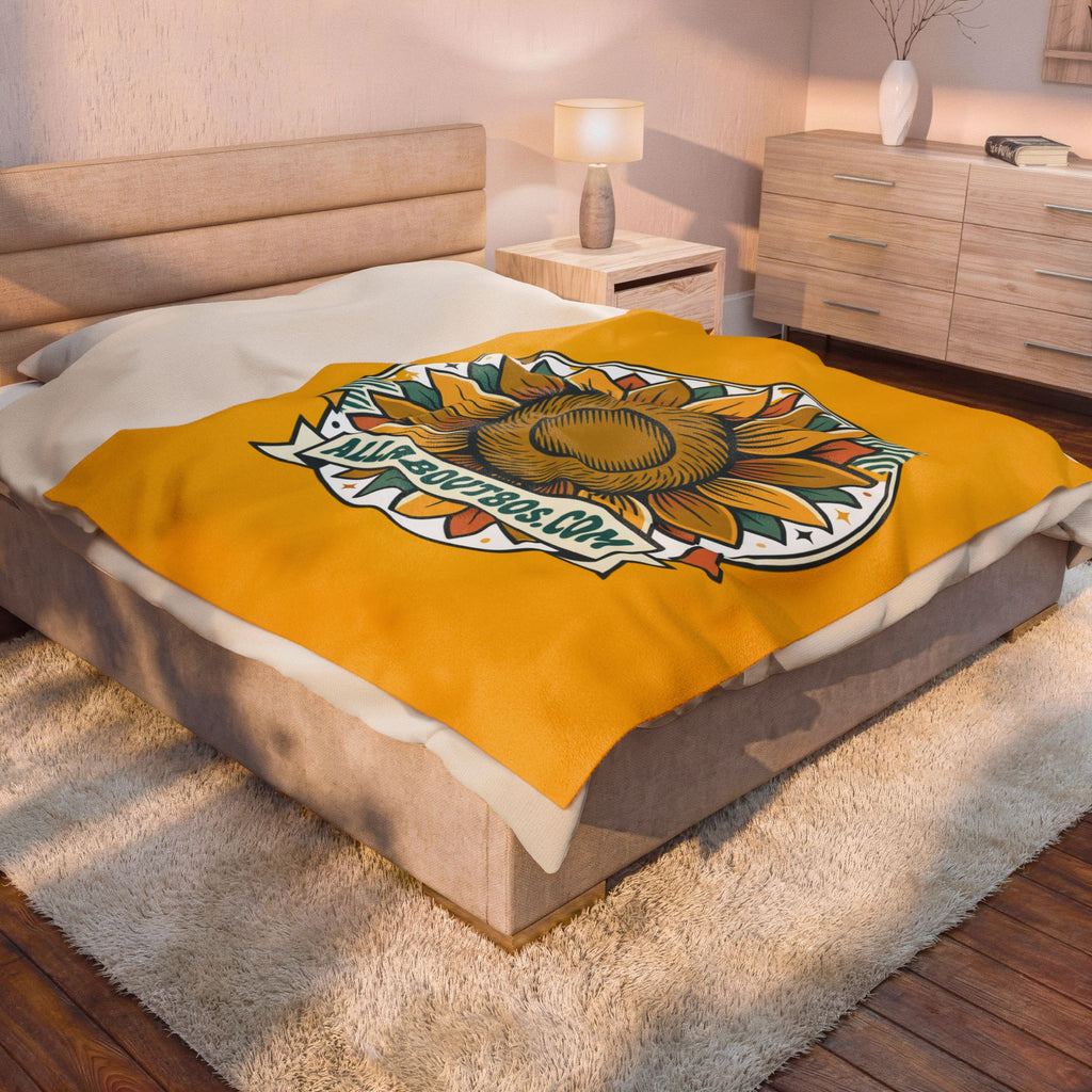 Sunflower Logo Plush Blanket — AllAbout80s.com Velveteen Throw