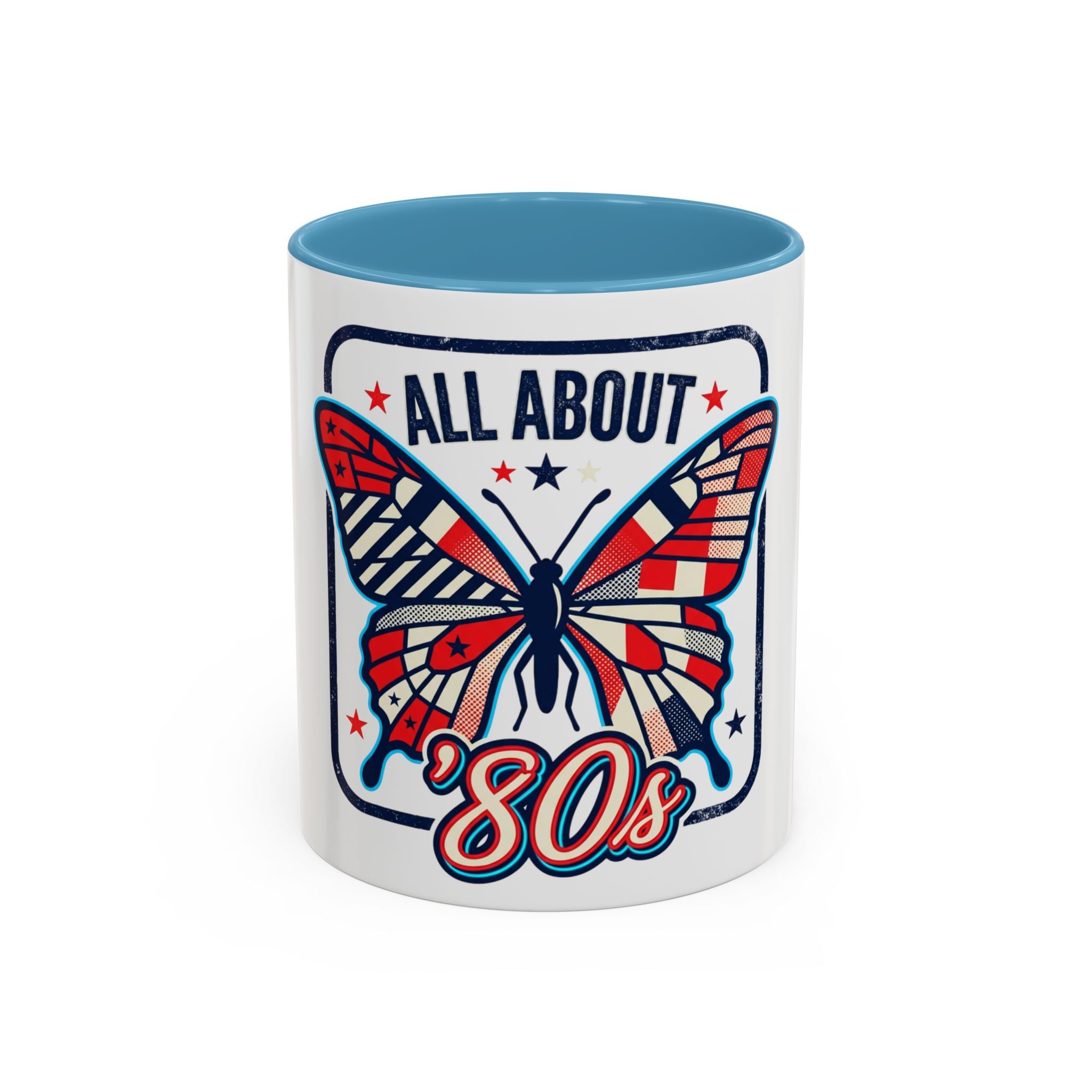 All About '80s Butterfly Accent Coffee Mug – Retro Patriotic 80s Gift
