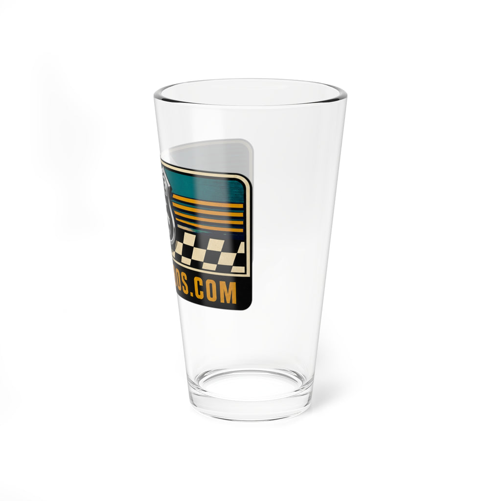Route 66 Mixing Glass — 16oz Retro Checkerboard Cocktail Shaker Glass