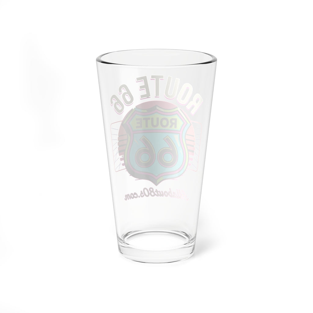 Route 66 Neon Shield Mixing Glass — 16 oz Retro Travel Cocktail Glass