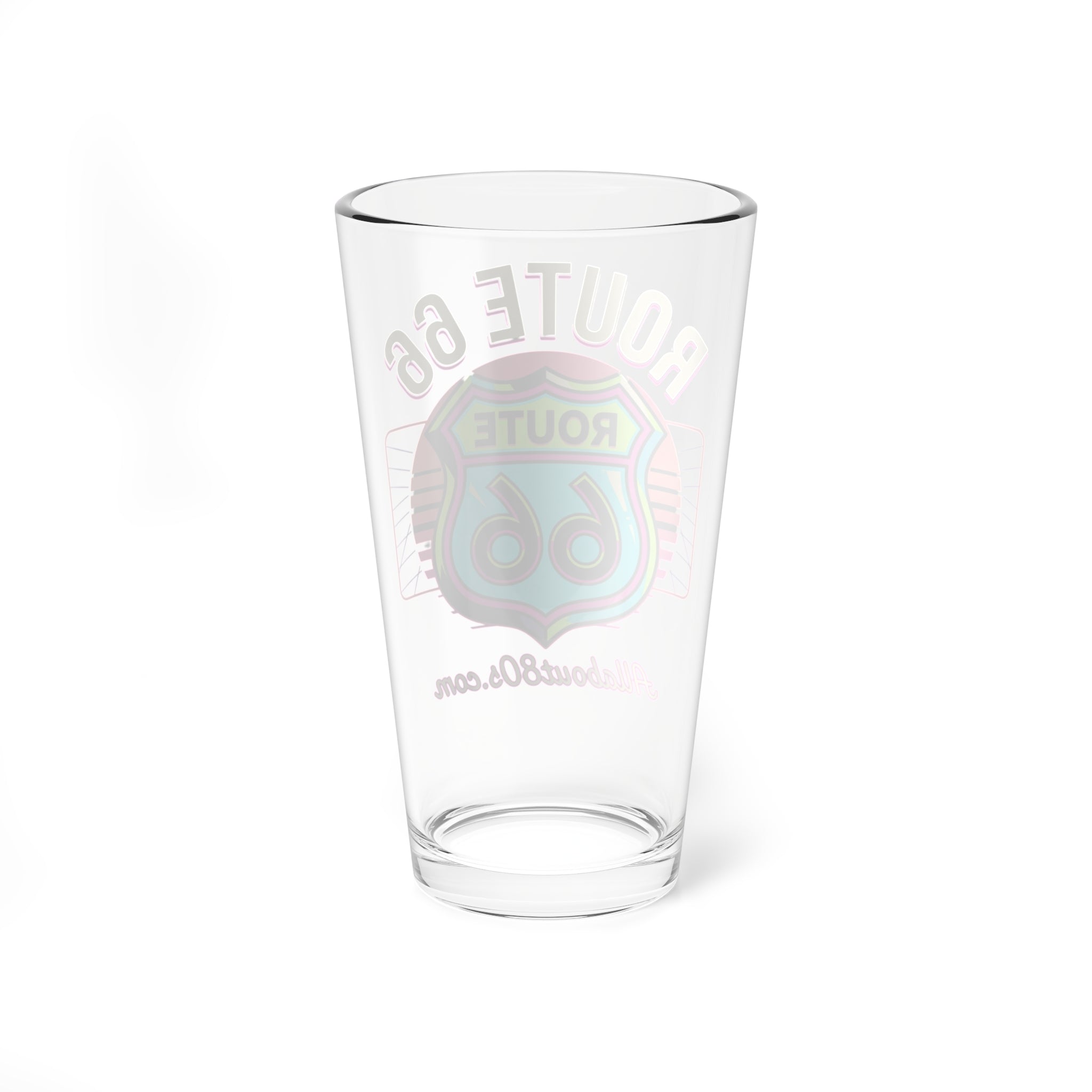 Route 66 Neon Shield Mixing Glass — 16 oz Retro Travel Cocktail Glass