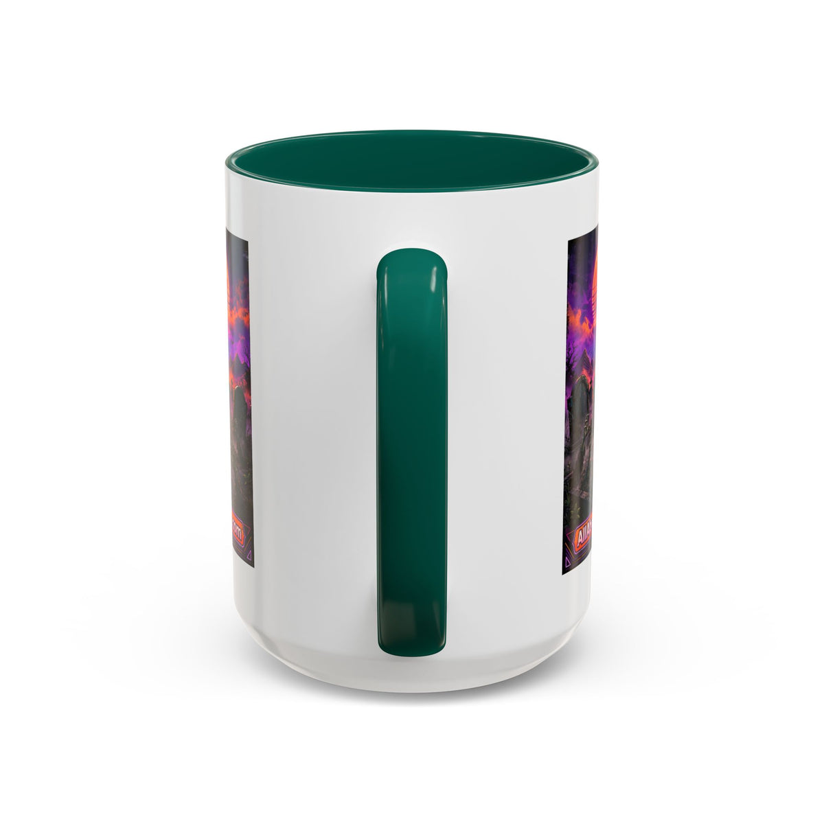 80s Retro Graveyard Sunset Mug — Vaporwave Neon Coffins Coffee Cup (11oz/15oz)