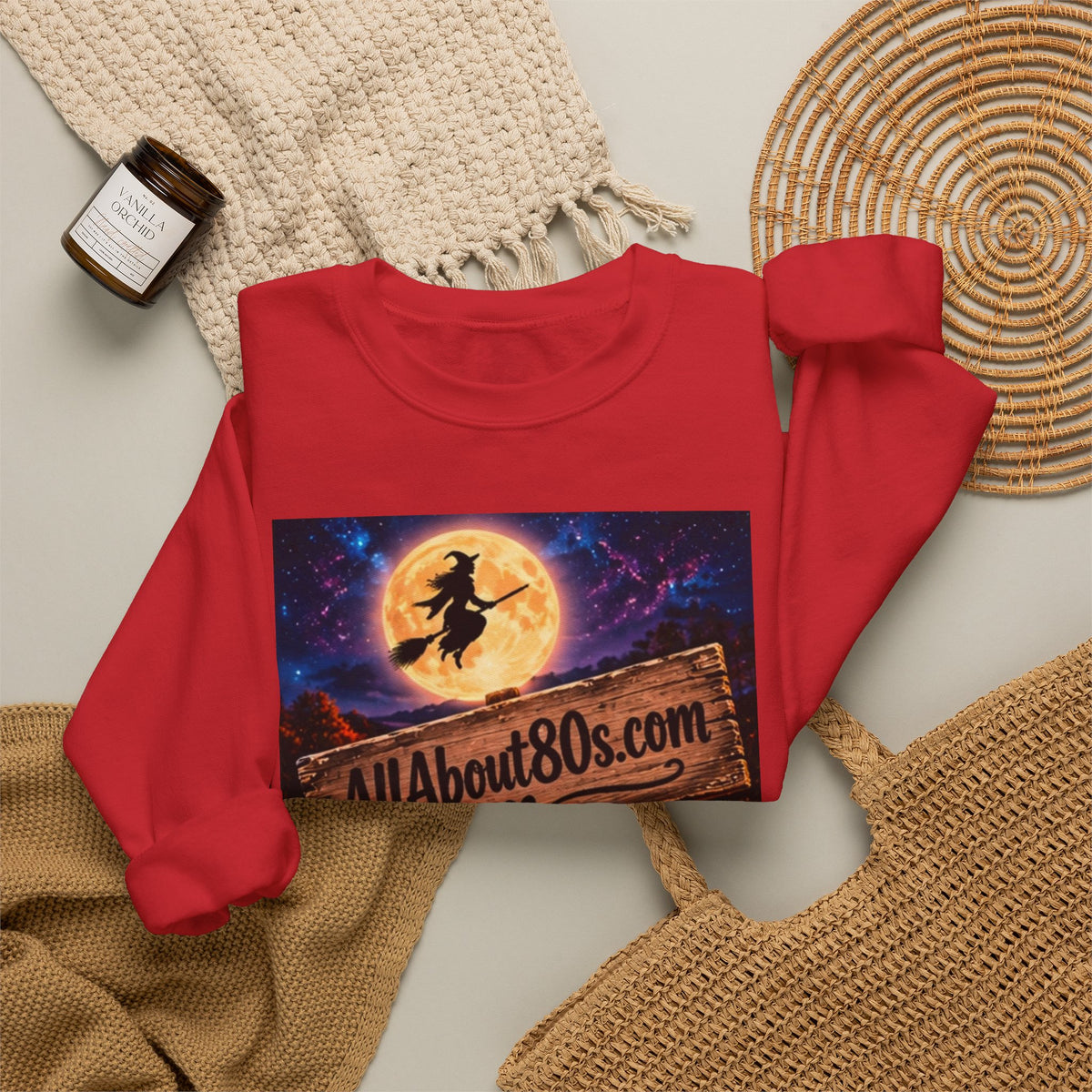 Halloween Route 66 Sweatshirt — AllAbout80s.com Pumpkin Witch Crewneck