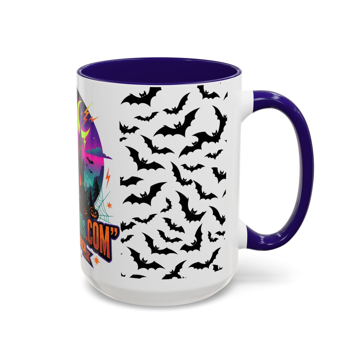Halloween Haunted Castle Coffee Mug — Colorful Bat Pattern 11oz/15oz