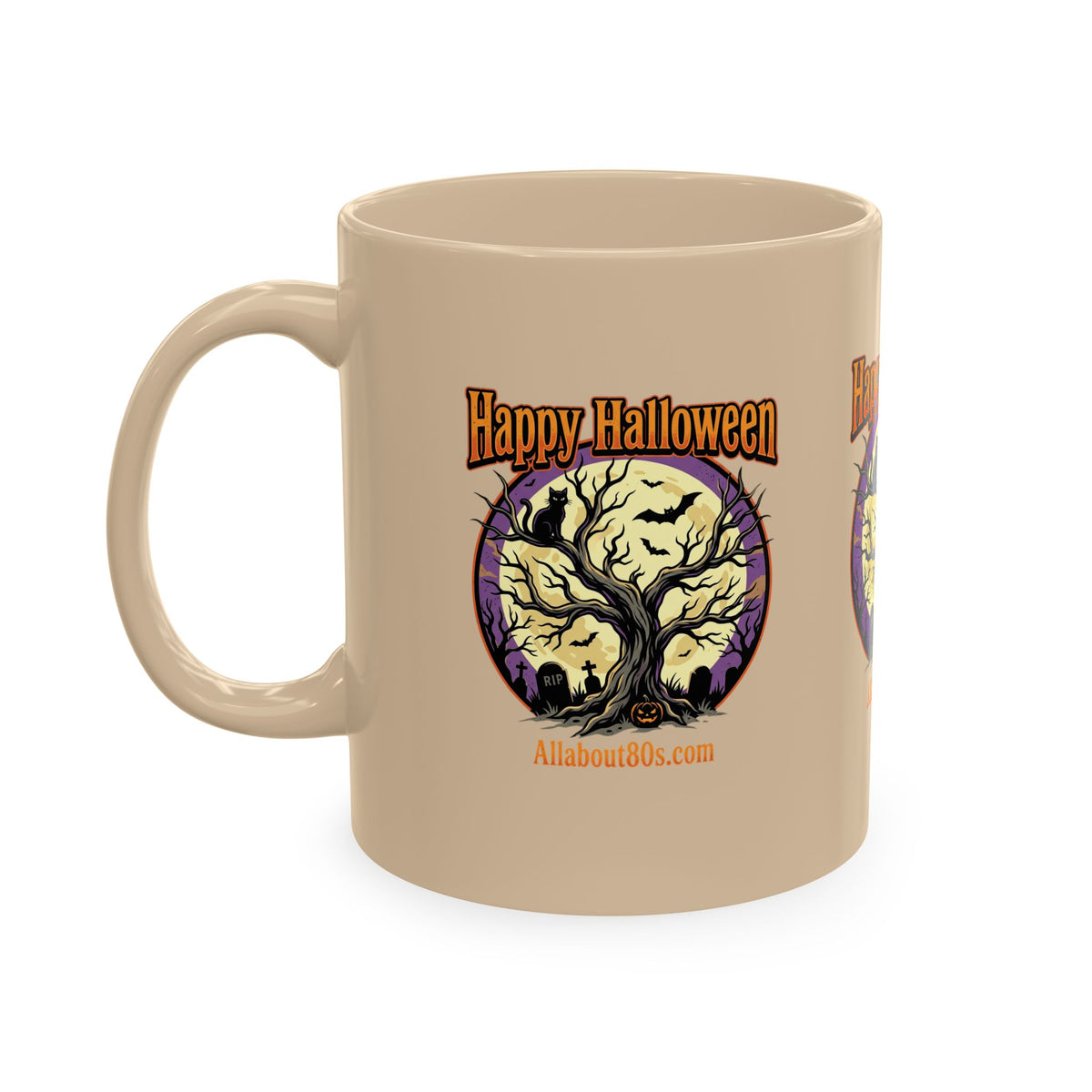 Happy Halloween Ceramic Mug — Spooky Tree & Moon Coffee Cup