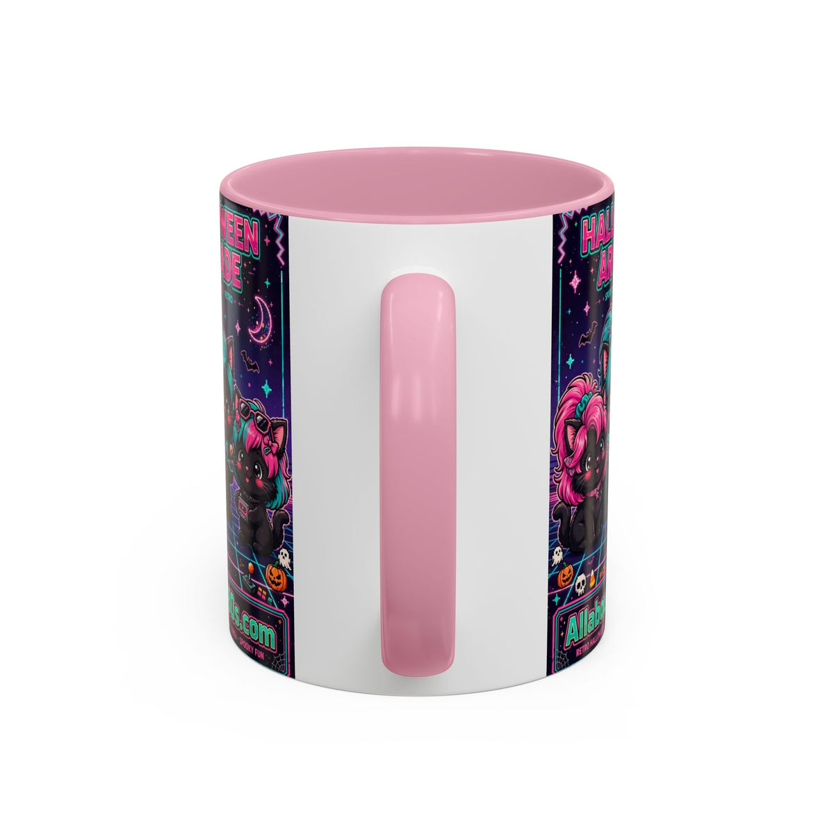 Halloween Arcade Mug — Cute Retro 80s Cat Gamers (11oz/15oz)