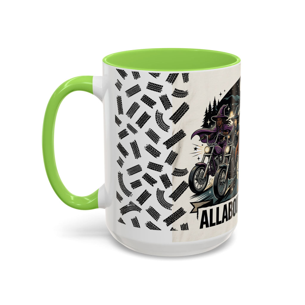 Witch Biker Sisters Coffee Mug — Halloween Motorcycle Witchcraft Design (11oz/15oz)